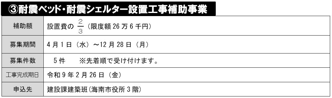 令和8年度耐震ベッド、耐震シェルター設置工事補助事業